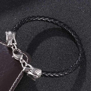 Double Wolf Head Charm Bracelet for Men Genuine Leather
