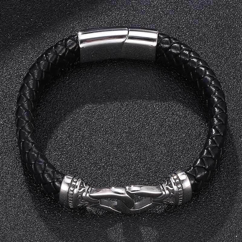 Braided Leather  Stainless Steel Buckle Vintage Bangles