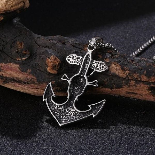 60cm Chain Necklace Stainless Steel Anchor Skull Punk Pendant Necklaces for Men