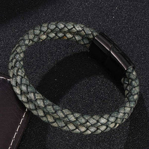 Antique Green Double Braided Leather Bracelets New Retro Men's Woven Bangle