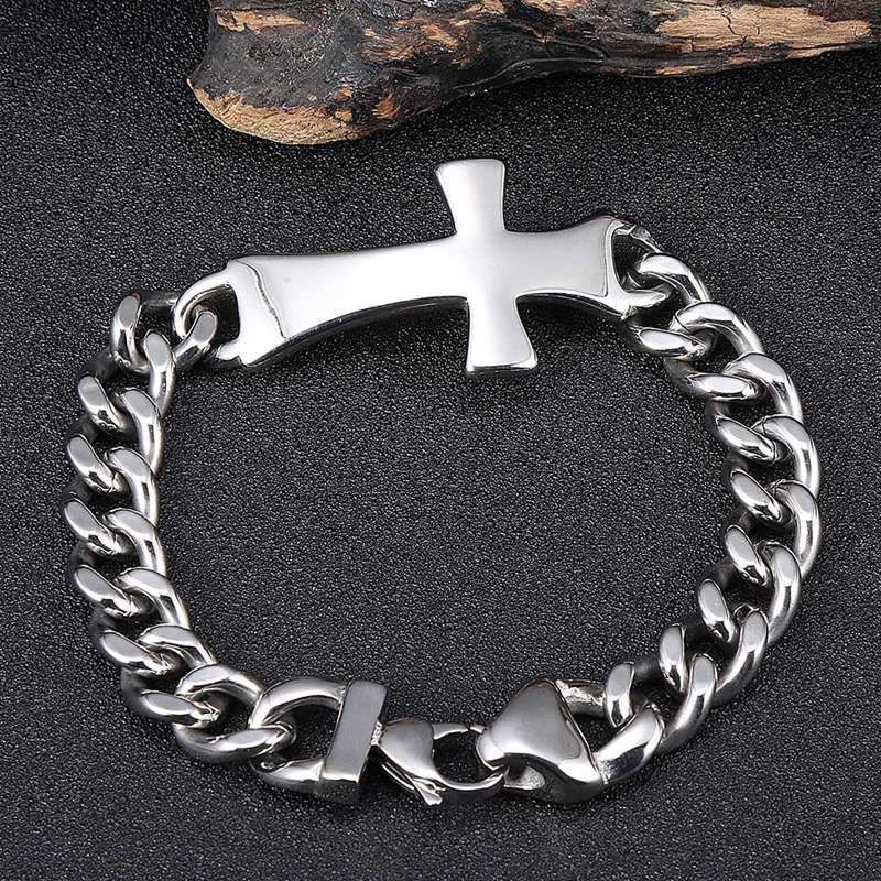 Cross Chain Bracelets Lobster Claw Clasps Silver Stainless Steel Men's Bracelet