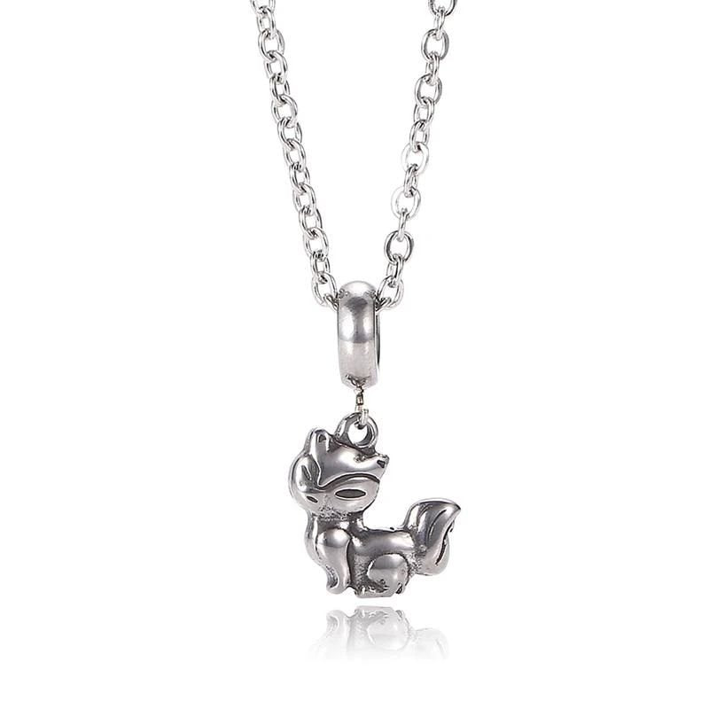 Cute Cartoon Little Fox Pendants Necklaces 60cm Silver Women's Chain Necklace