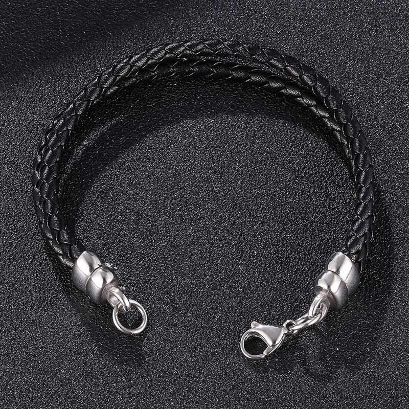 Black Double Braided Leather Bracelets Unisex Vintage Lobster Claw Clasp Bangles