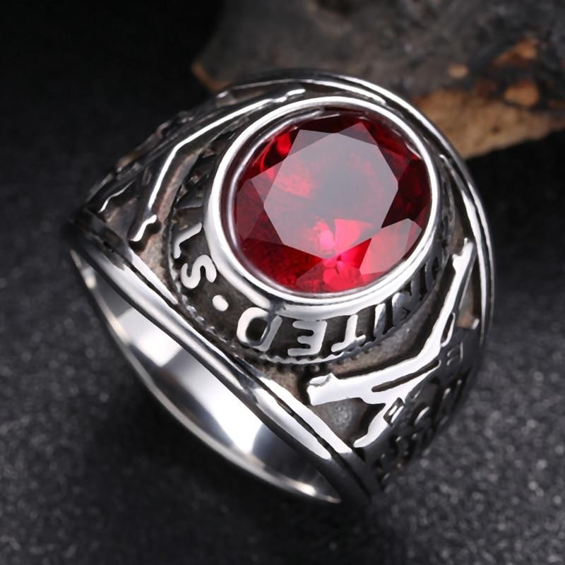 Double Gun Pattern Men's Ring Bright Red Zircon Jewelry Rings Online Stores