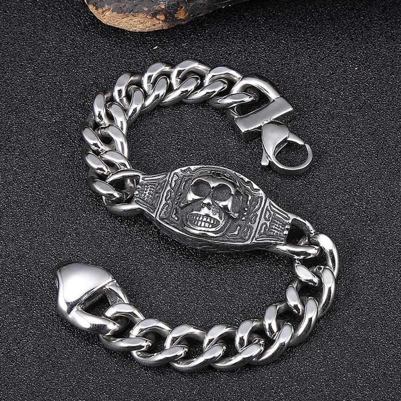 11mm Lobster Claw Clasps Cuban Chain Stainless Steel Skull Bracelets for Men
