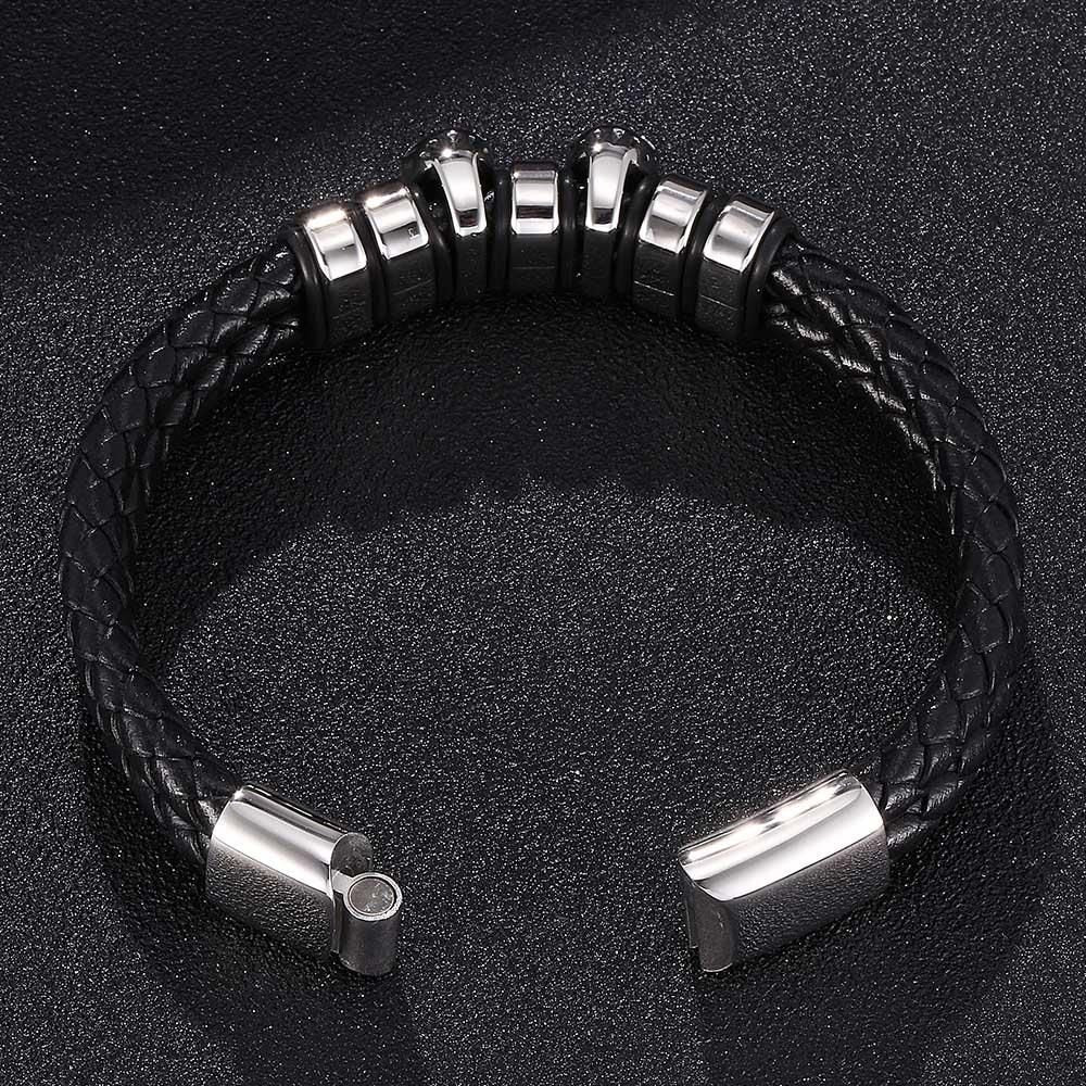 Double Layer Black Leather Woven Bracelets Skull Bracelets Designed for Male
