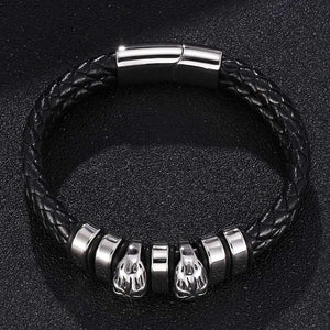 Double Layer Black Leather Woven Bracelets Skull Bracelets Designed for Male