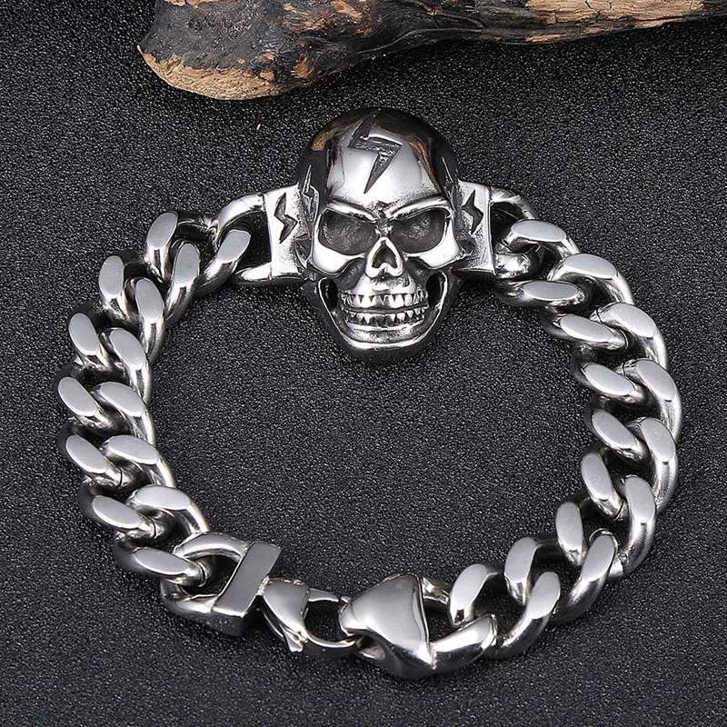 Domineering Men's Jewelry Cuban Link Chain Stainless Steel Skull Bracelets