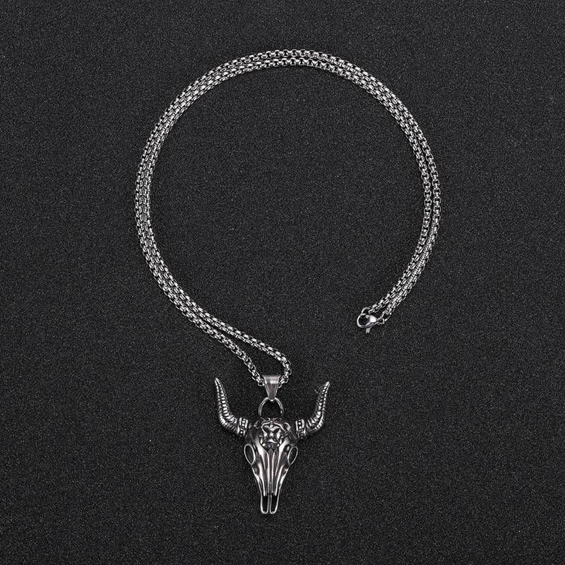Bull Skull Pendant Necklace Stainless Steel Buffalo Chain Necklaces for Men