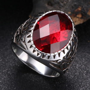 Drop-shaped Red Zircon Finger Rings Wholesale Never Fade Mens Fashion Jewelry