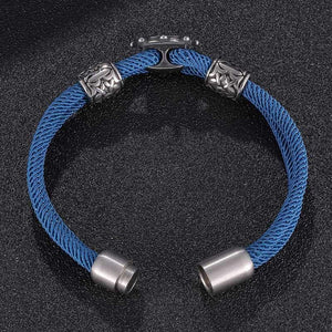 Boat Rudder Bracelets Blue Woven Leather Wrap Bangles Nautical Jewelry