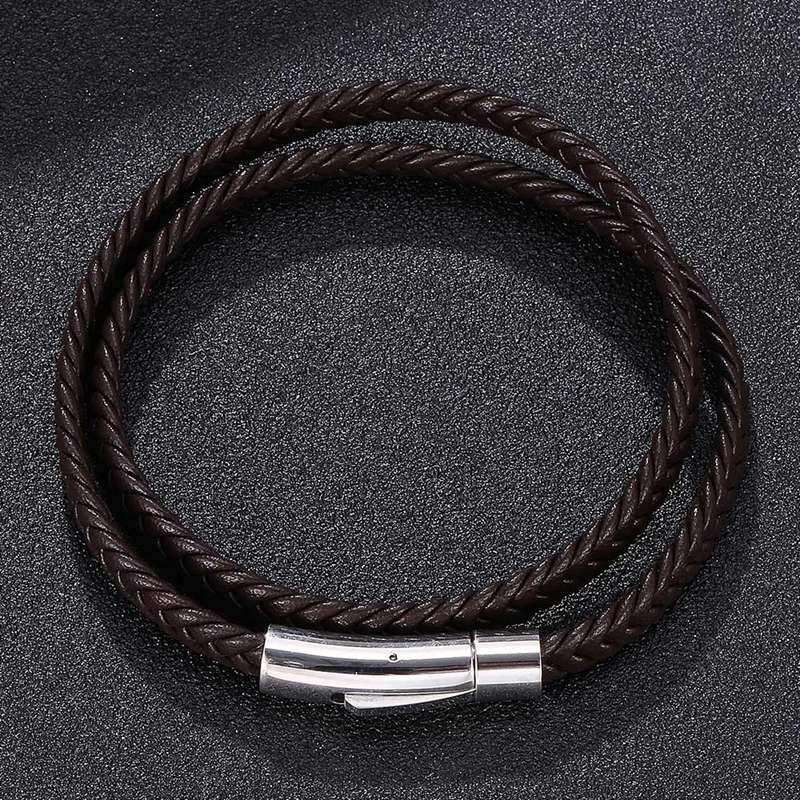 Brown Microfiber Leather Wrap Bracelets Handmade Magnetic Clasp Woven Bangles