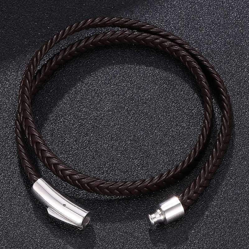Brown Microfiber Leather Wrap Bracelets Handmade Magnetic Clasp Woven Bangles