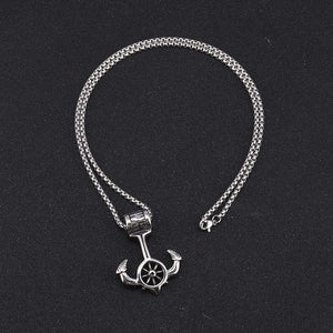 60cm Link Chain Necklace Men Stainless Steel Anchor Rudder Pendant Necklaces