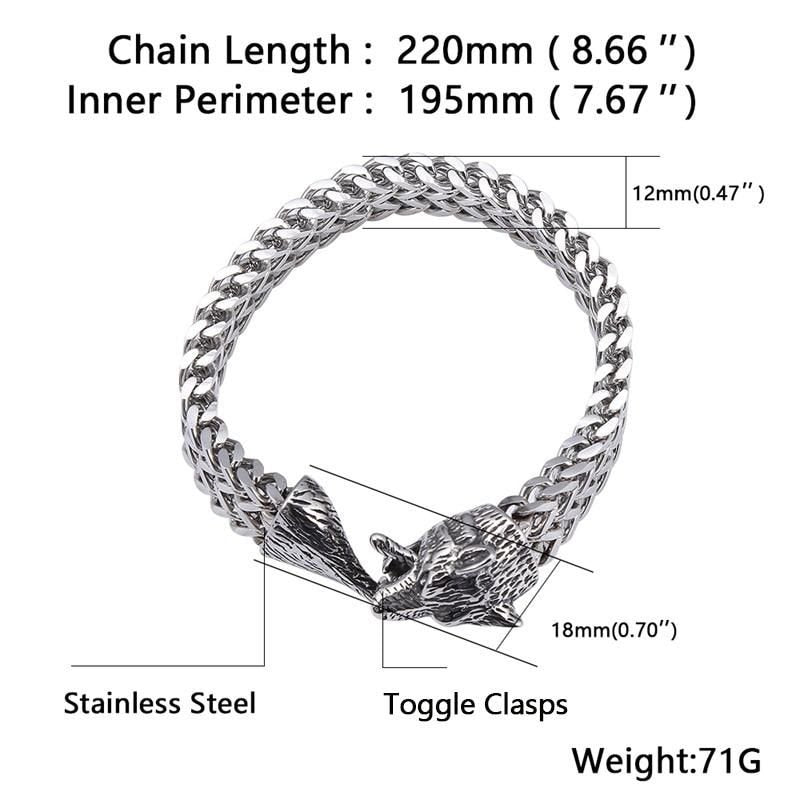 12mm Silver Stainless Steel Bracelets Premium Wolf Head Cuban Link Chain