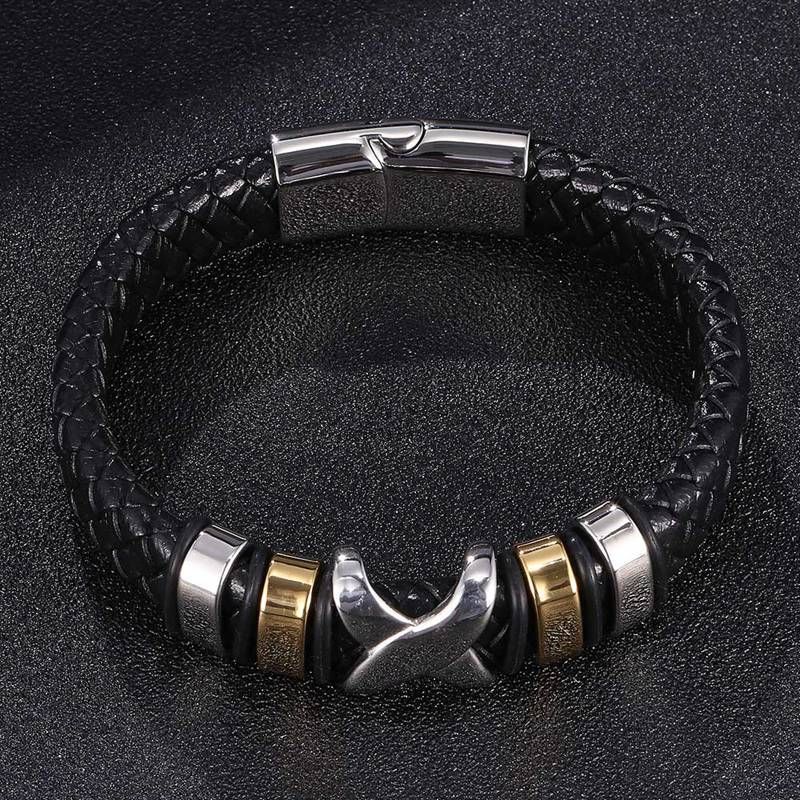 Casual Style Hand-Woven Leather Bracelets with Stainless Beads and Cross Charm