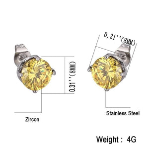 Classic Yellow Zircon Ear Studs Round Hypoallergenic Stud Earrings for Women