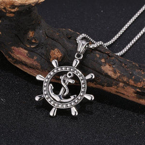 Boat Anchor Pendant Necklaces with Compass Cost-effective 60cm Long Chain Choker