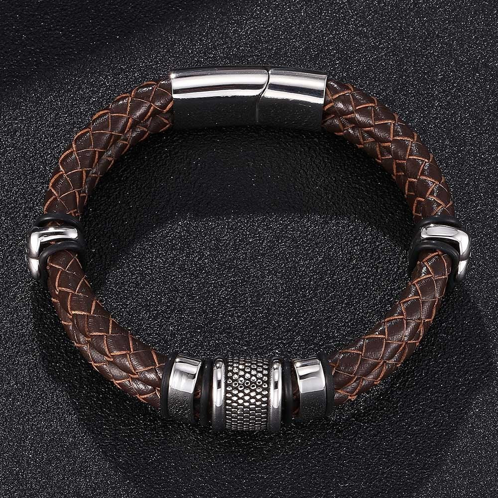 Double Layer Braided Charm Bracelets Brown Genuine Leather Rope Chain for Sale