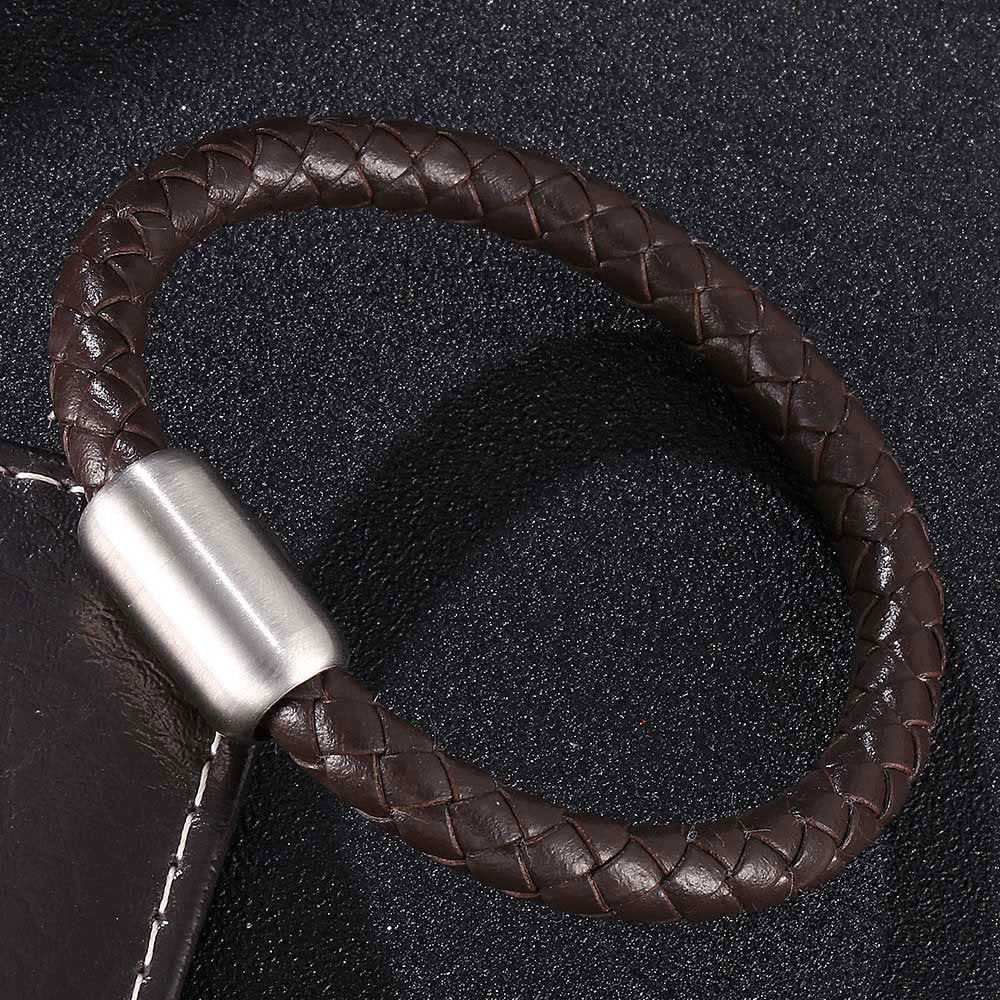All-match Simple Bracelets for Men Vintage Genuine Leather Braided Wristband
