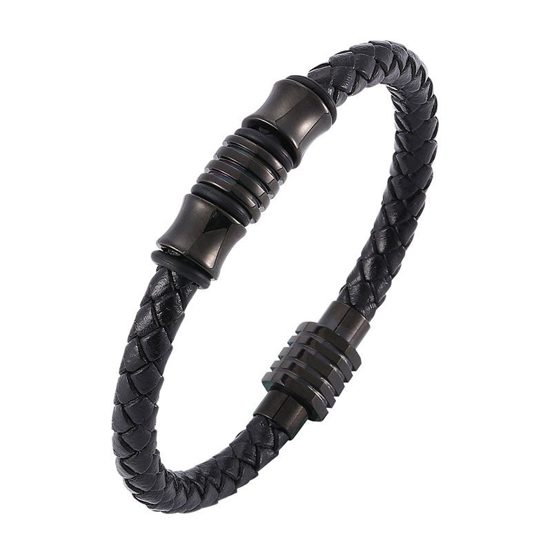 All Black Geometric Bracelets Vintage Leather Cords Bangles Braided Unisex