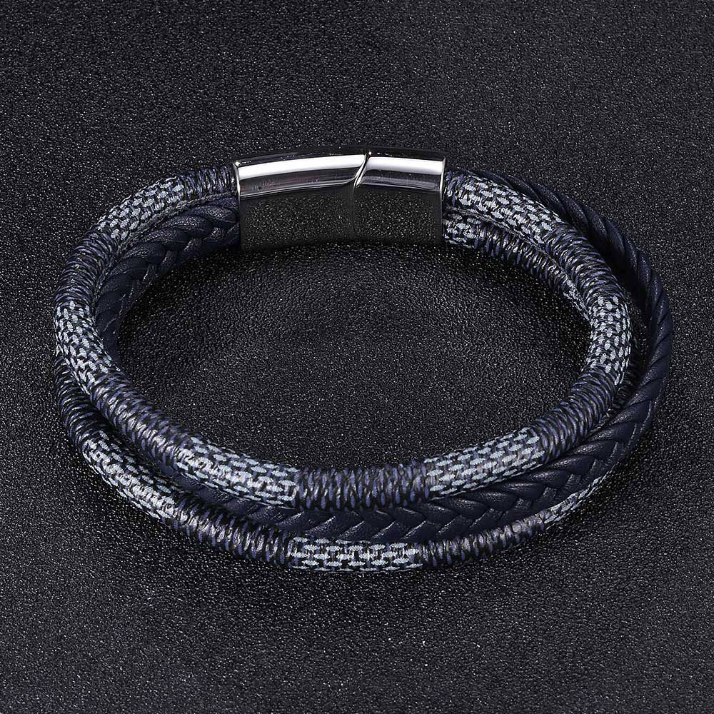 Blue Super Fiber Leather Braided Multilayer Bracelets Striking Wrap Bangles