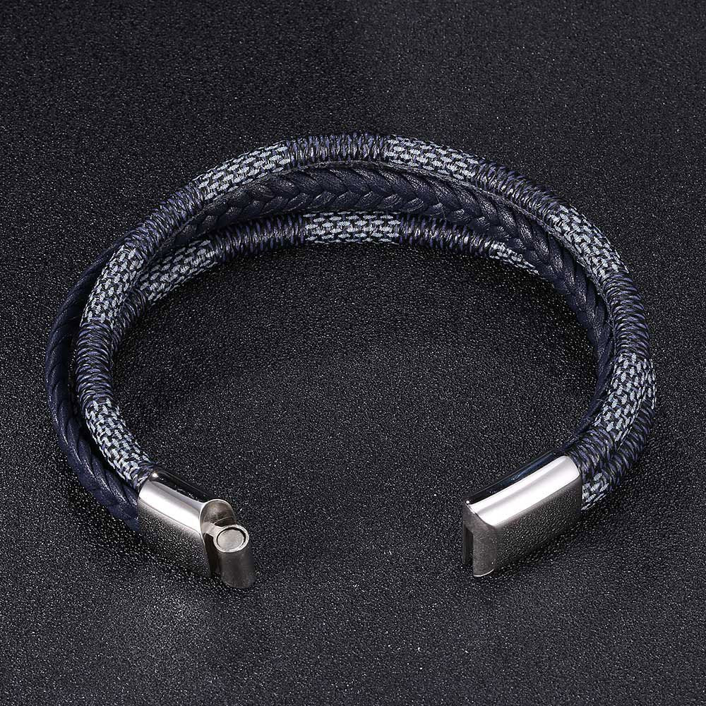Blue Super Fiber Leather Braided Multilayer Bracelets Striking Wrap Bangles
