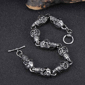 11mm Width Stainless Steel Bracelet for Men Punk Eight Skeletons Link Chain