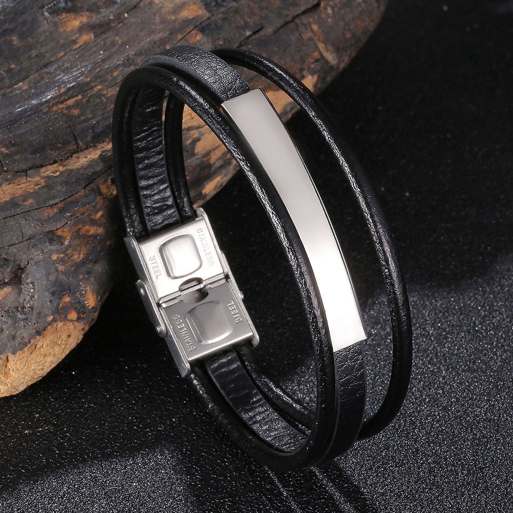 Custom Made Individual Leather Bracelets Multilayer Black Handmade Men Bangles