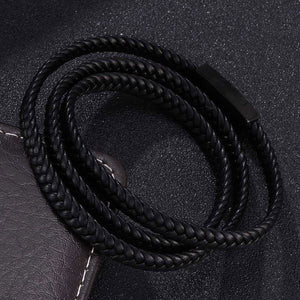 Completely Black Leather Strap Braided Wrap Bracelets Fantastic Gift for Young