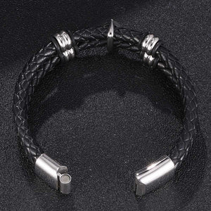 Double Layer Leather Spades Skull Charm Bracelets in Stainless Magnetic Clasp